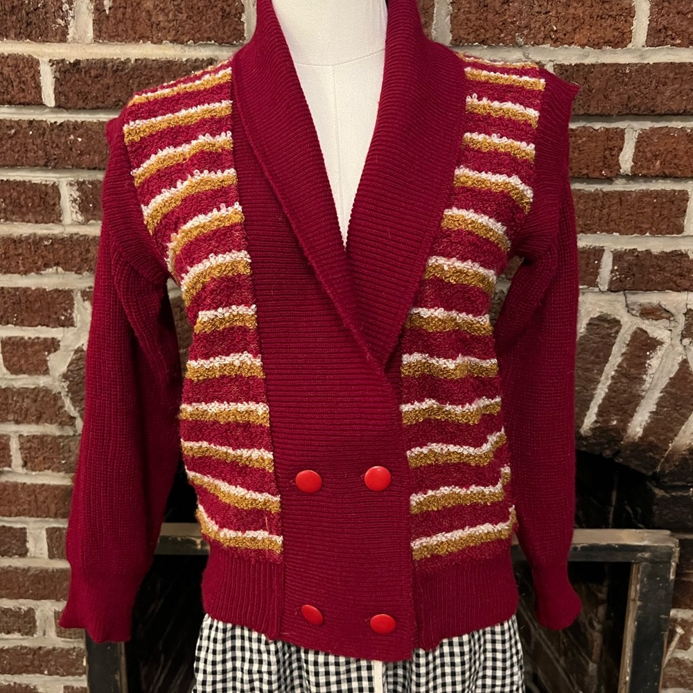 **SOLD** VINTAGE (Vintage Inspired) Maroon Double Breasted Sweater Cardigan